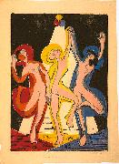 Colourful dance - Colour-woodcut, Ernst Ludwig Kirchner